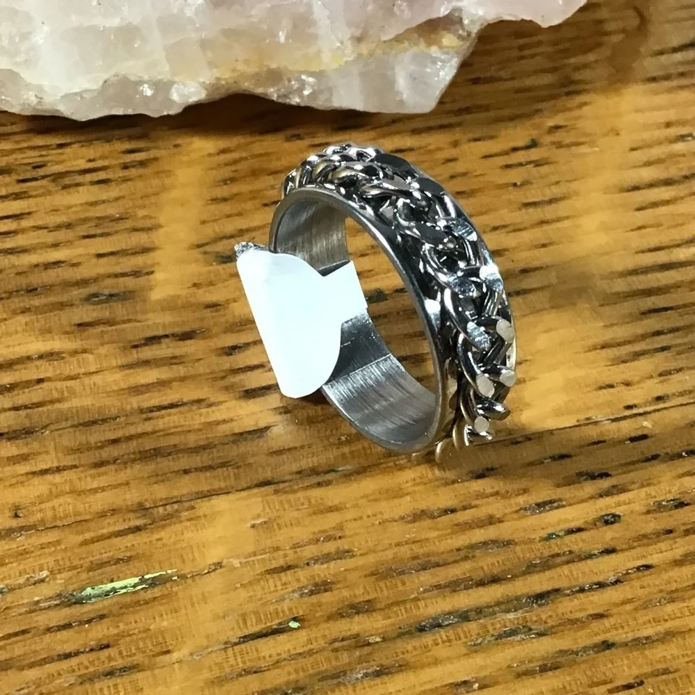 Stainless Steel Silver Fidget Chain Band Ring